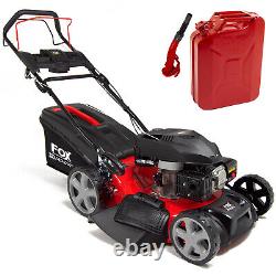 20 Petrol Lawn Mower Self Propelled 4 Blades Fox 51cm 196cc & Jerry Can