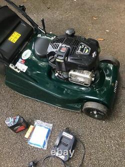 Hayter harrier 48 Instart petrol lawnmower key start self propelled rear roller