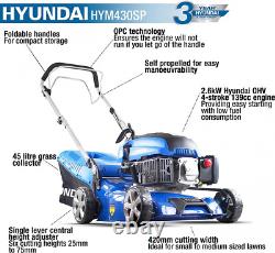 Hyundai 17/43cm 139cc Self-Propelled Petrol Lawnmower 43cm Cut Pull Start