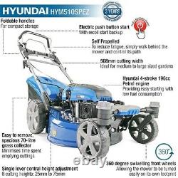 Hyundai 20 51cm /510mm Self Propelled Push Button Start 196cc Petrol Lawn Mower