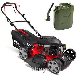 Petrol Lawn Mower Self Propelled 4 Blades Fox 18 46cm Lawnmower & Jerry Can